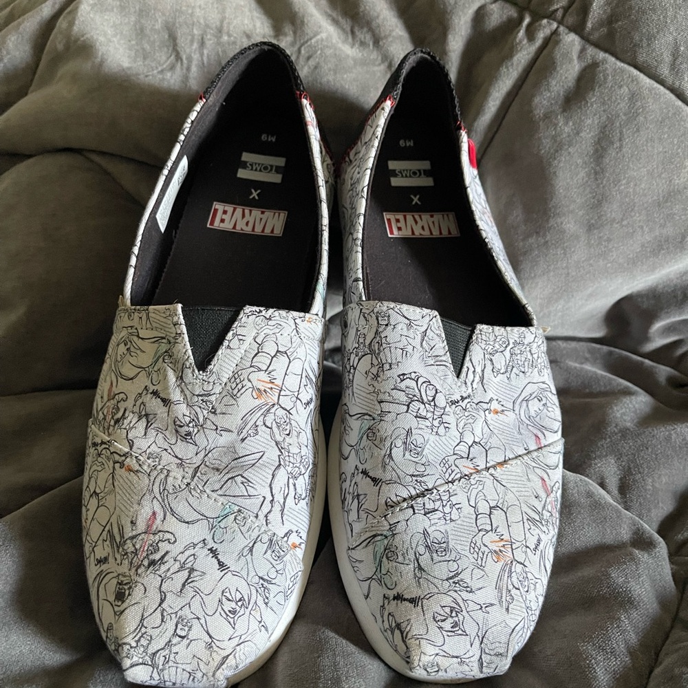 Toms Marvel Graphic Slip-On Shoes - Black and White